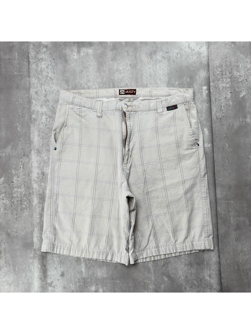 Y2K White Rusty Surf Grunge Plaid Baggy Shorts